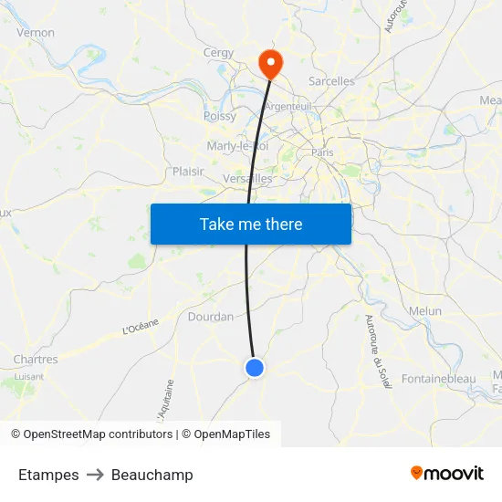 Etampes to Beauchamp map