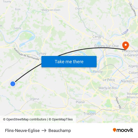 Flins-Neuve-Eglise to Beauchamp map