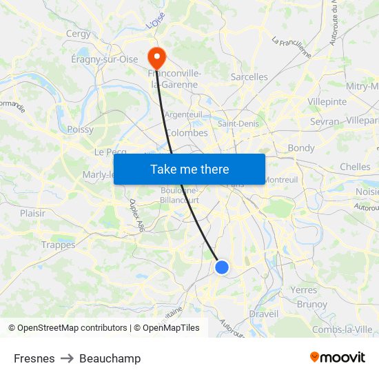 Fresnes to Beauchamp map