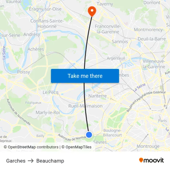 Garches to Beauchamp map