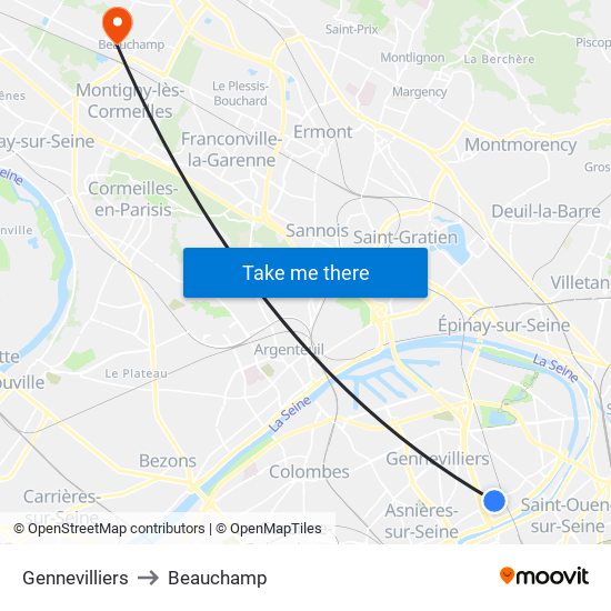 Gennevilliers to Beauchamp map