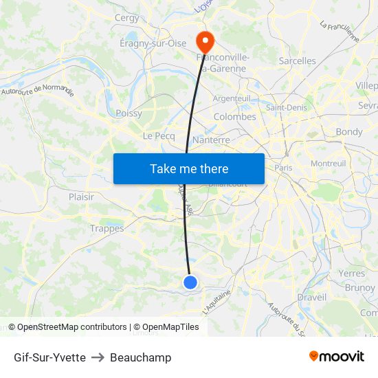 Gif-Sur-Yvette to Beauchamp map