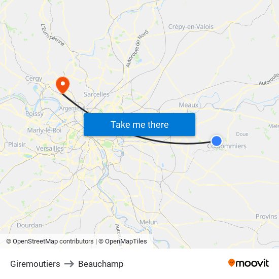 Giremoutiers to Beauchamp map