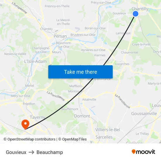 Gouvieux to Beauchamp map