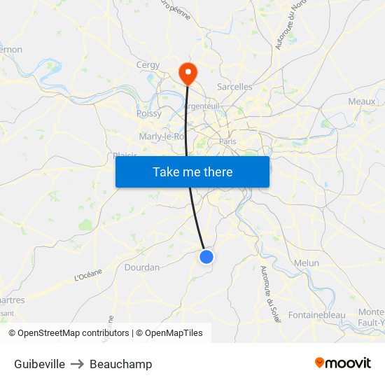 Guibeville to Beauchamp map