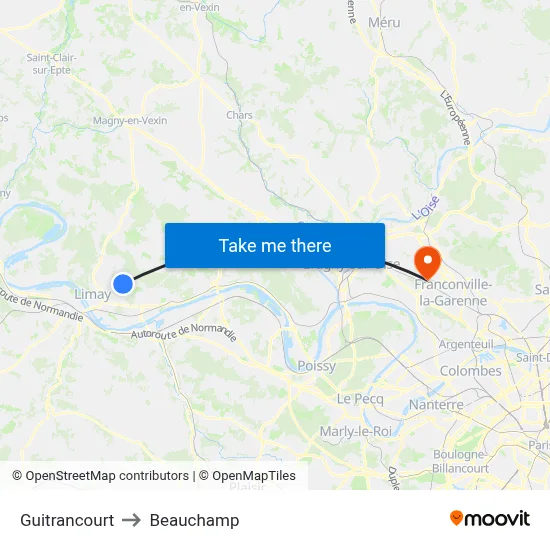 Guitrancourt to Beauchamp map