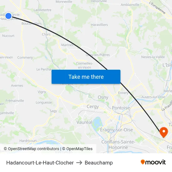 Hadancourt-Le-Haut-Clocher to Beauchamp map