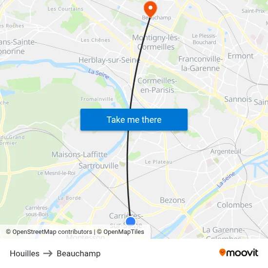 Houilles to Beauchamp map