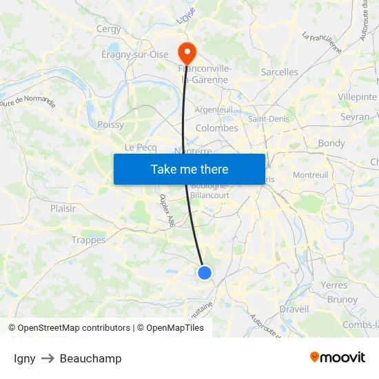 Igny to Beauchamp map