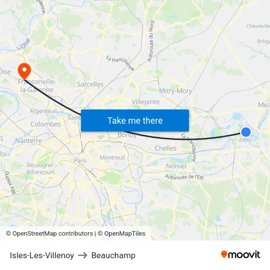 Isles-Les-Villenoy to Beauchamp map