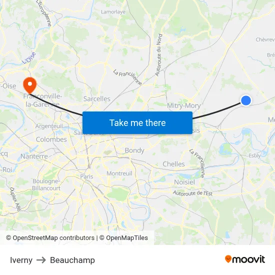 Iverny to Beauchamp map