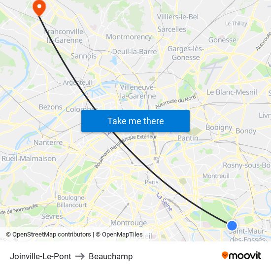 Joinville-Le-Pont to Beauchamp map