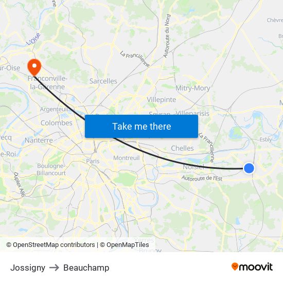 Jossigny to Beauchamp map