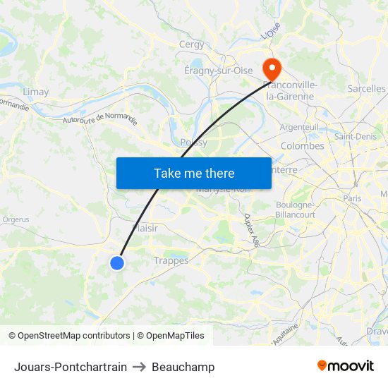 Jouars-Pontchartrain to Beauchamp map