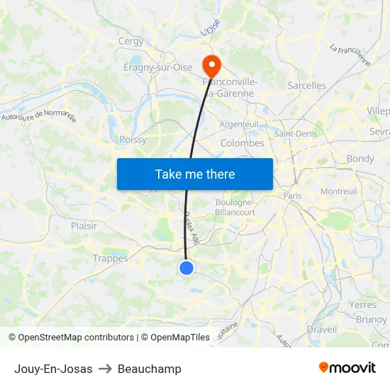 Jouy-En-Josas to Beauchamp map