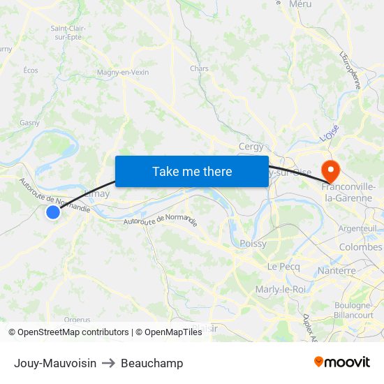 Jouy-Mauvoisin to Beauchamp map