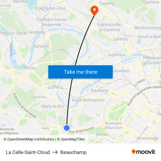 La Celle-Saint-Cloud to Beauchamp map