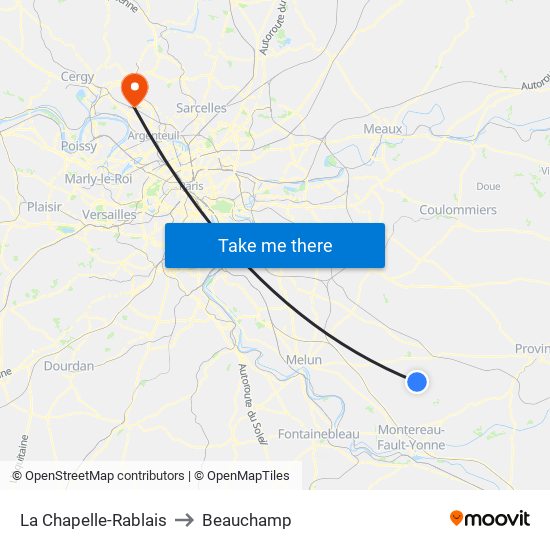 La Chapelle-Rablais to Beauchamp map