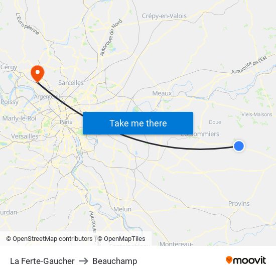 La Ferte-Gaucher to Beauchamp map