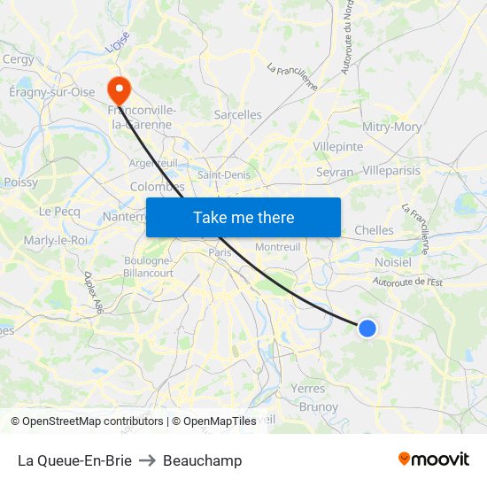 La Queue-En-Brie to Beauchamp map