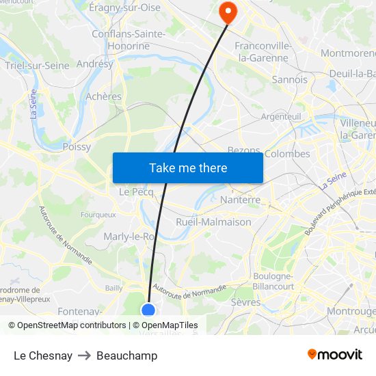 Le Chesnay to Beauchamp map