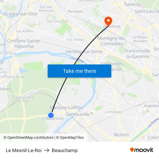 Le Mesnil-Le-Roi to Beauchamp map