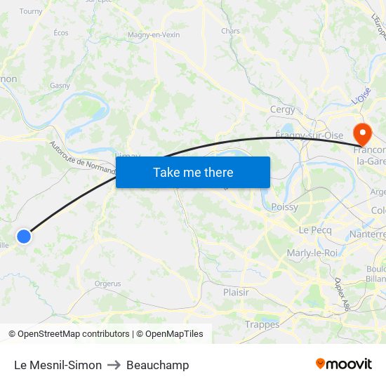 Le Mesnil-Simon to Beauchamp map