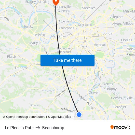 Le Plessis-Pate to Beauchamp map