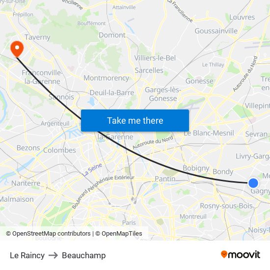 Le Raincy to Beauchamp map