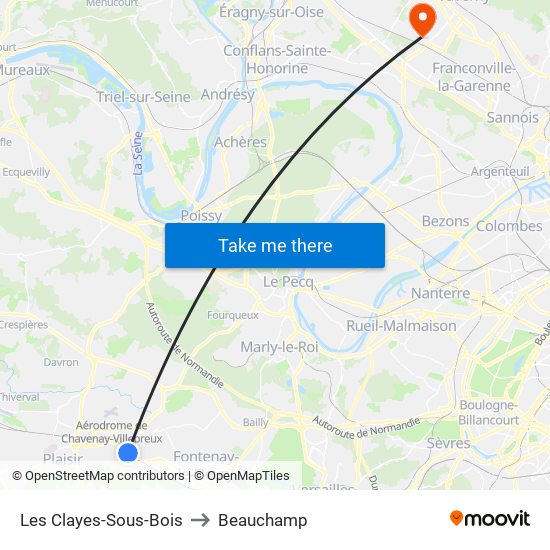 Les Clayes-Sous-Bois to Beauchamp map