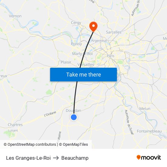 Les Granges-Le-Roi to Beauchamp map