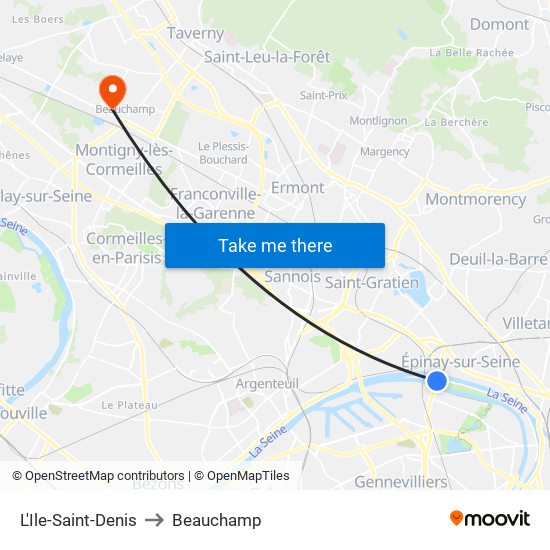 L'Ile-Saint-Denis to Beauchamp map