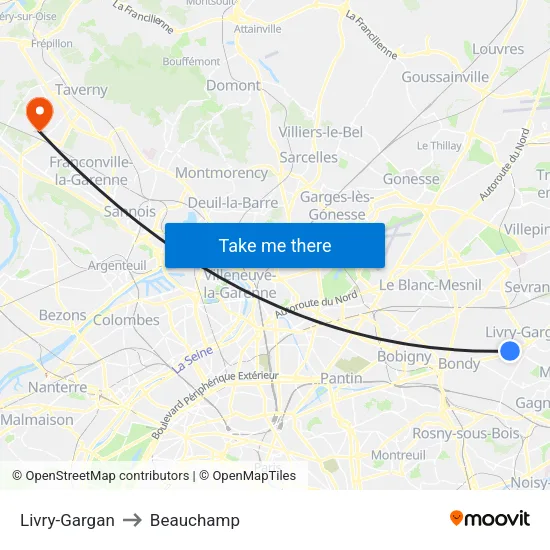 Livry-Gargan to Beauchamp map