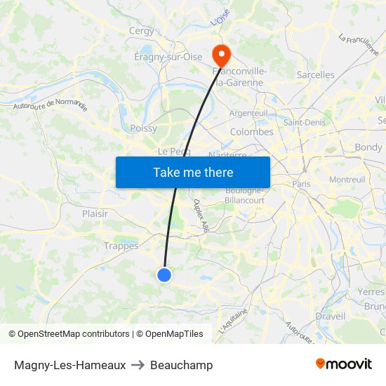 Magny-Les-Hameaux to Beauchamp map