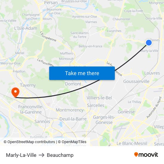 Marly-La-Ville to Beauchamp map