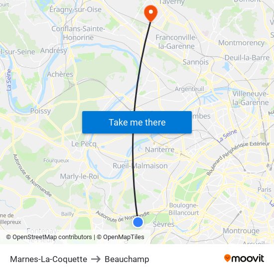 Marnes-La-Coquette to Beauchamp map