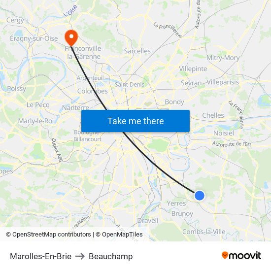 Marolles-En-Brie to Beauchamp map