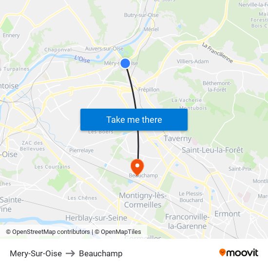 Mery-Sur-Oise to Beauchamp map