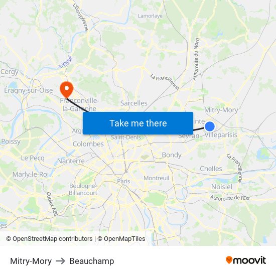 Mitry-Mory to Beauchamp map
