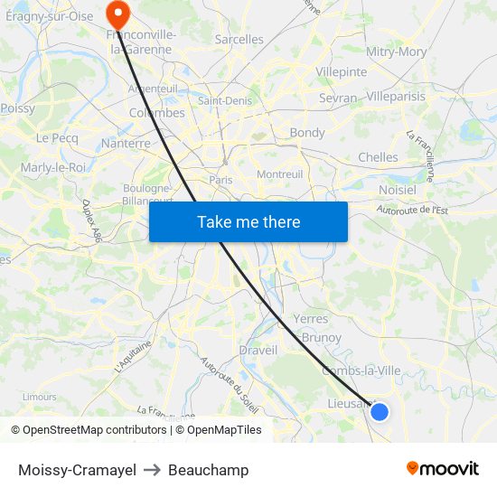 Moissy-Cramayel to Beauchamp map