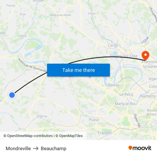 Mondreville to Beauchamp map