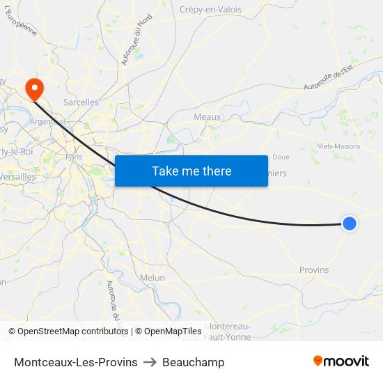 Montceaux-Les-Provins to Beauchamp map