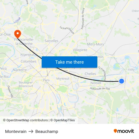 Montevrain to Beauchamp map