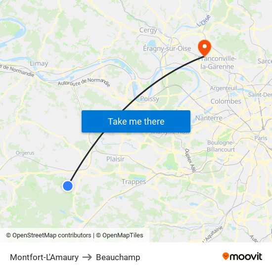 Montfort-L'Amaury to Beauchamp map