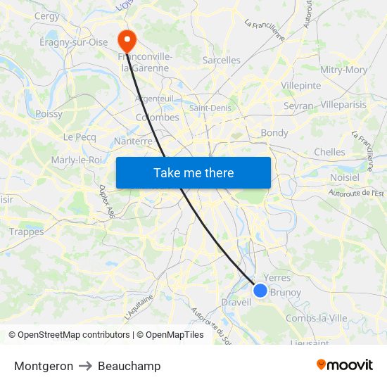 Montgeron to Beauchamp map