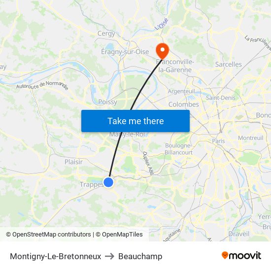 Montigny-Le-Bretonneux to Beauchamp map