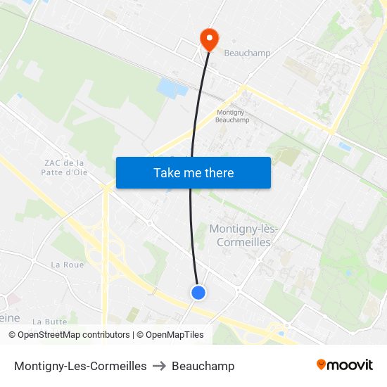 Montigny-Les-Cormeilles to Beauchamp map