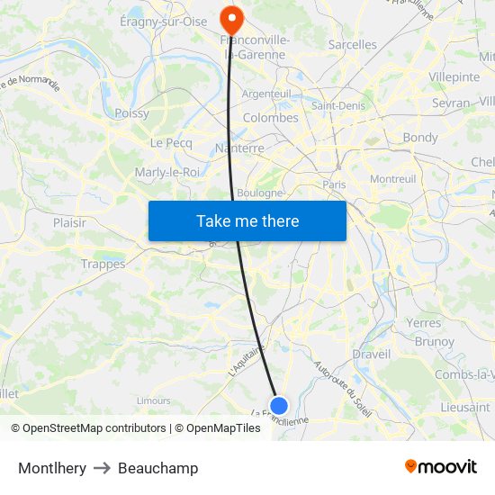 Montlhery to Beauchamp map