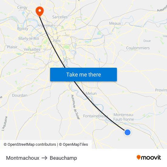 Montmachoux to Beauchamp map
