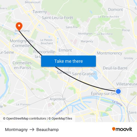 Montmagny to Beauchamp map